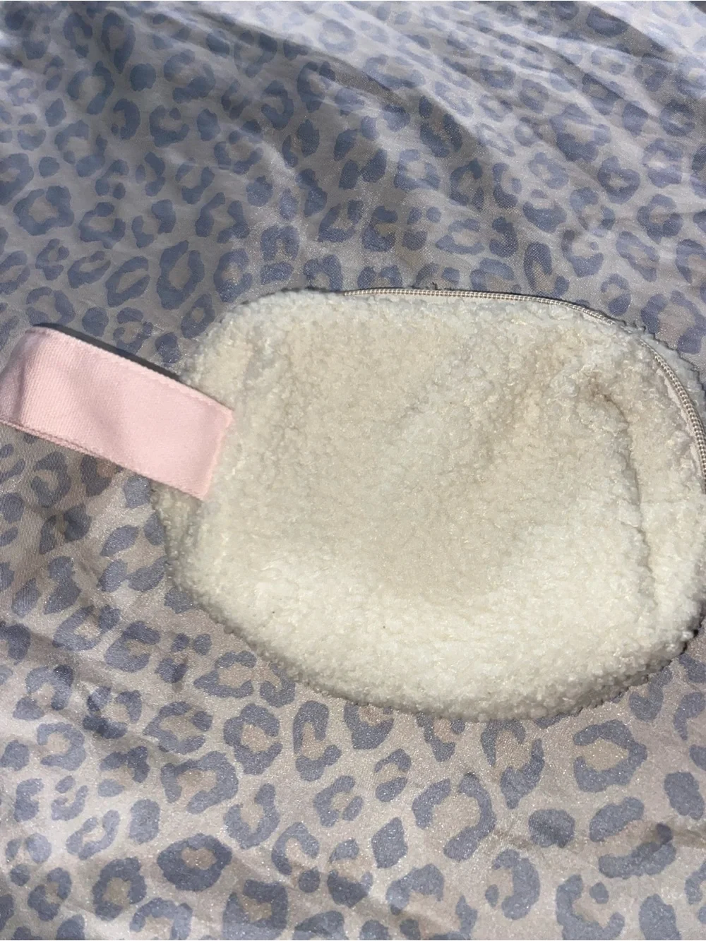 Fluffy white care bear plush cosmetic pouch